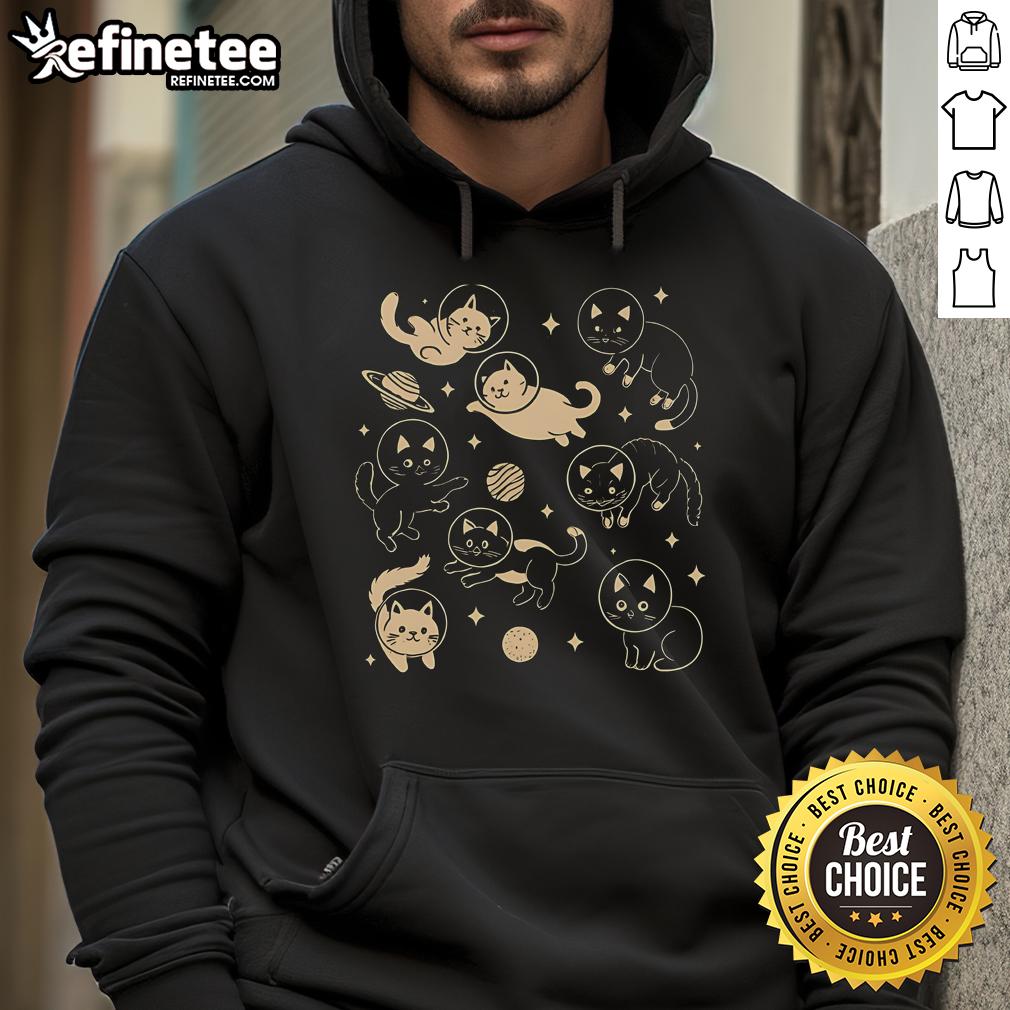 Alt Text: Adorable cute astronaut cats in space wearing an astro feline hoodie, perfect for cat lovers and space enthusiasts.