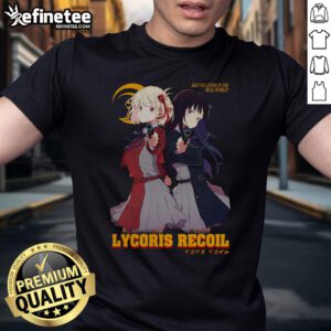 Adorable Cute Lycoreco Lycoris Recoil T-Shirt featuring vibrant colors and anime-inspired design for fans.
