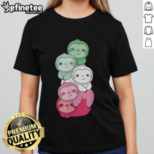 Adorable Cute Rainbow Sloth Stack Ladies Tee featuring colorful sloths in a playful design for sloth lovers.