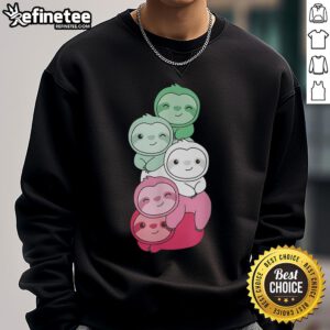 Cute Rainbow Sloth Stack Sweatshirt featuring colorful sloths in a playful design, perfect for cozy casual wear.