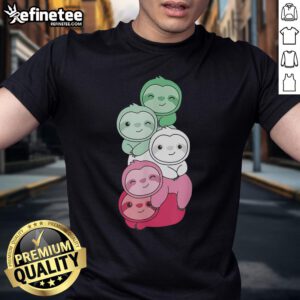 Alt Text: Cute Rainbow Sloth Stack T-Shirt featuring colorful sloths stacked playfully on a vibrant background.