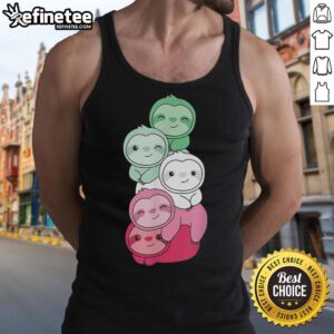 Alt Text: Cute rainbow sloth stack tank top featuring colorful sloths, perfect for casual summer wear and animal lovers.