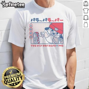 Alt Text: Cute Rappa Dog The Hip Hop Hero 1996 T-Shirt featuring a playful dog in a hip hop outfit, perfect for dog lovers.