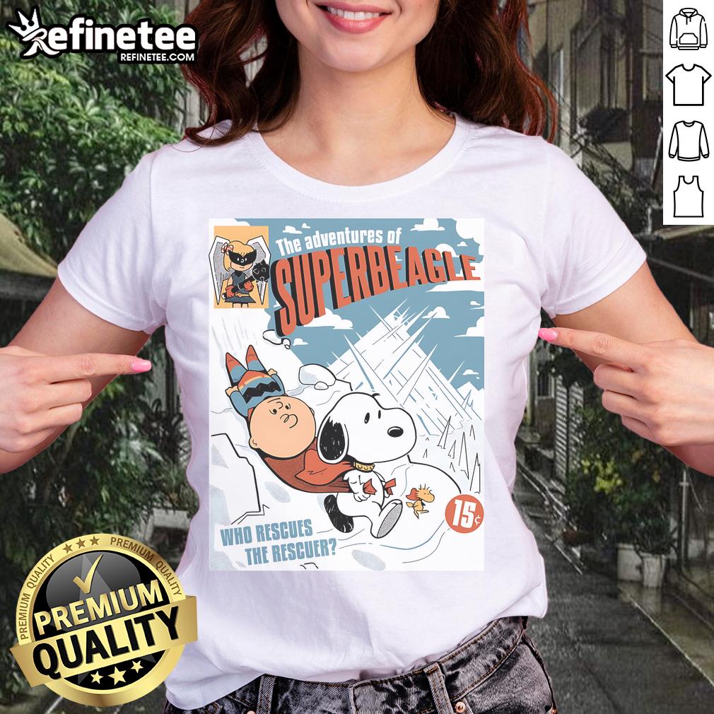 Cute The Adventures Of Superbeagle Snoopy Peanuts ladies tee, showcasing a playful design of Snoopy rescuing others.