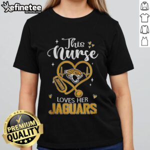 Nurse wearing a Jacksonville Jaguars ladies tee, showcasing team spirit and love for football in a vibrant design.