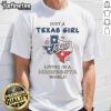 Happy Just A Texas Girl Living In A Minnesota World T-Shirt design featuring vibrant colors and stylish typography.