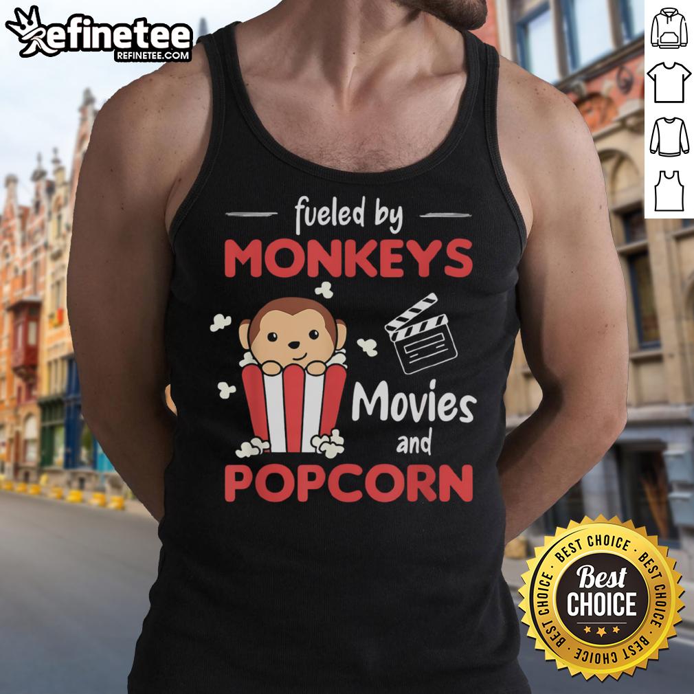 Nice Fueled By Monkeys Movies and Popcorn Tank Top featuring playful monkey graphics and vibrant colors.