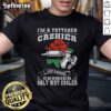 Alt Text: Tattooed cashier wearing a 'I'm A Tattooed Cashier' T-shirt, showcasing a stylish and cool design.