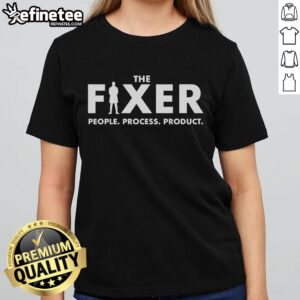 Nice Marcus Lemonis The Fixer Ladies Tee showcasing the quote 'People, Process, Product' in stylish design.