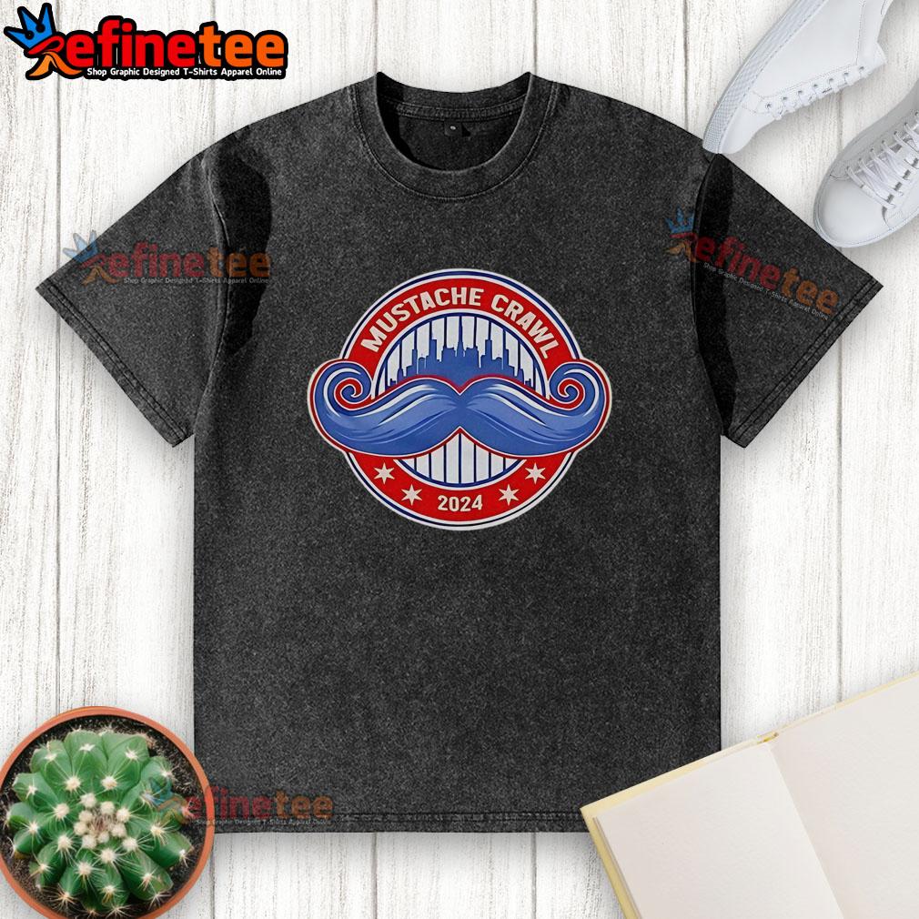 Nice Mustache Crawl 2024 washed t-shirt featuring a trendy design, perfect for mustache enthusiasts and casual wear.