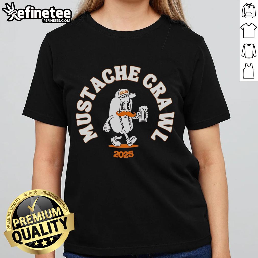 Nice Mustache Crawl 2025 Hotdog Ladies Tee featuring a fun design perfect for mustache-themed events and casual wear.