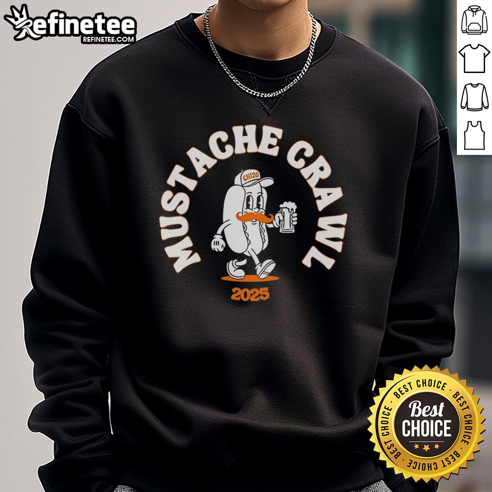 Nice Mustache Crawl 2025 Hotdog Sweatshirt featuring a fun design perfect for casual outings and events.
