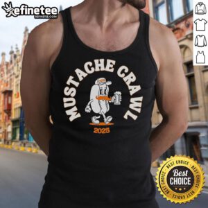 Man wearing a hotdog tank top at the Nice Mustache Crawl 2025, showcasing fun fashion and community spirit.