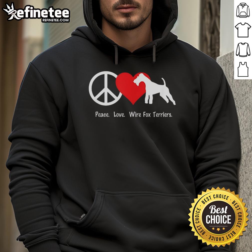 Alt Text: Cozy 'Nice Peace Love' hoodie featuring adorable Wire Fox Terriers in a stylish design for dog lovers.