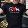 Nice Peace Love Wire Fox Terriers T-Shirt featuring a playful design of Wire Fox Terriers and peace symbols.