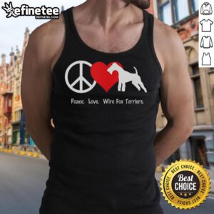 Stylish peace and love tank top featuring a Wire Fox Terrier design, perfect for dog lovers and casual wear.