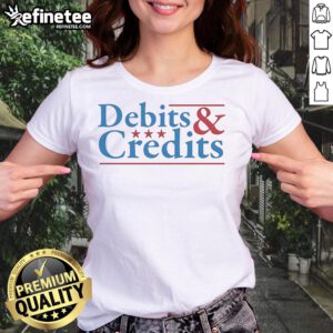 Official Debits and Credits Logo Ladies Tee showcasing a stylish design perfect for accounting enthusiasts.