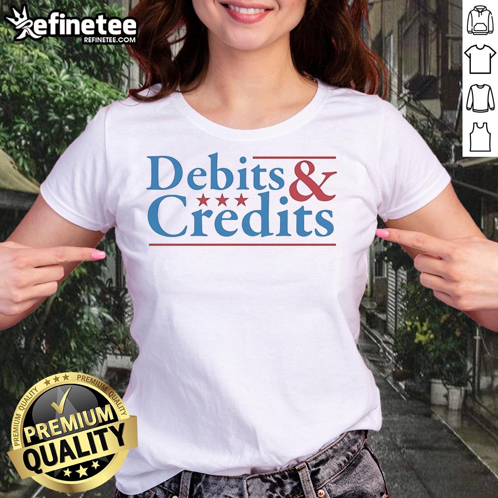 Official Debits and Credits Logo Ladies Tee showcasing a stylish design perfect for accounting enthusiasts.