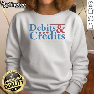 Official Debits and Credits logo sweatshirt featuring stylish design and comfortable fit for finance enthusiasts.