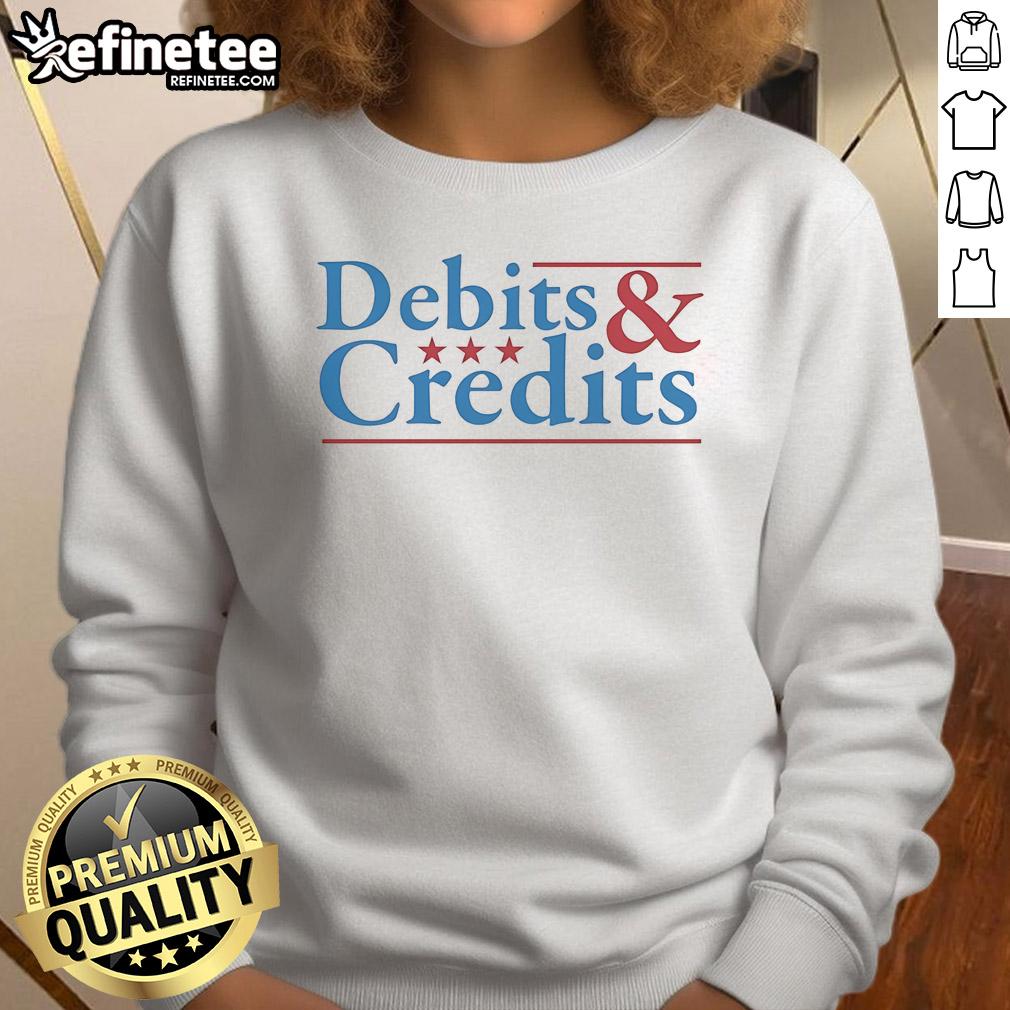 Official Debits and Credits logo sweatshirt featuring stylish design and comfortable fit for finance enthusiasts.