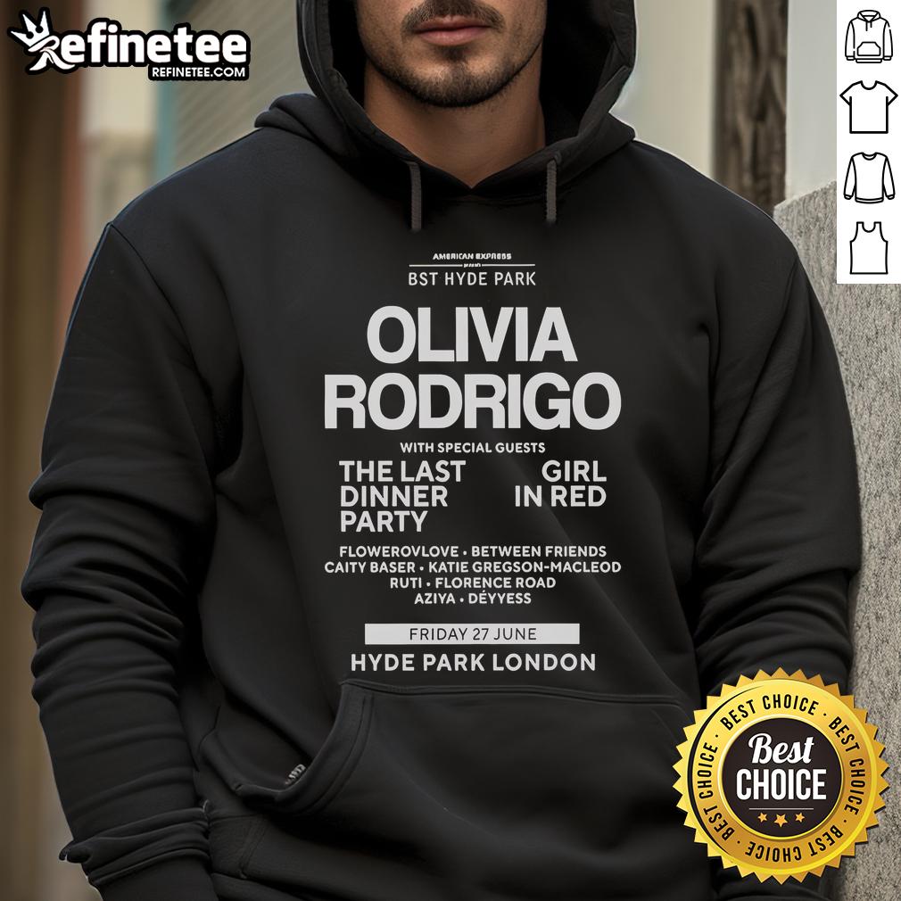 Alt Text: Official 2025 BST Hyde Park Olivia Rodrigo hoodie featuring a stylish design and vibrant colors, perfect for fans.