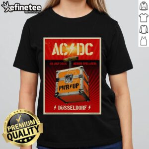 Official AC/DC concert poster for Jul 8, 2025, at Merkur Spiel Arena, Dsseldorf, Germany - Ladies Tee design.