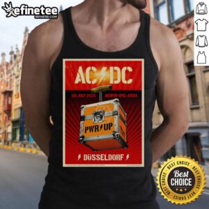 Official AC/DC July 8, 2025 poster on a tank top, featuring the Merkur Spiel Arena in Dsseldorf, Germany.