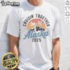 Official Alaska 2025 vintage sunset t-shirt featuring mountain and birds silhouette design, perfect for outdoor enthusiasts.