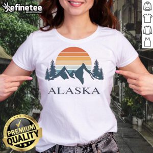 Vintage ladies tee featuring an Alaska mountain camping adventure design, perfect for travel enthusiasts and outdoor lovers.