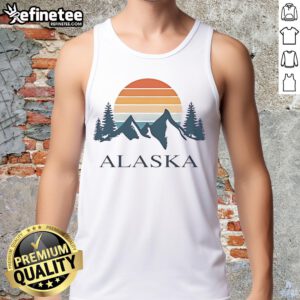 Vintage tank top featuring Alaska mountain camping design, perfect for outdoor adventure enthusiasts and travel lovers.