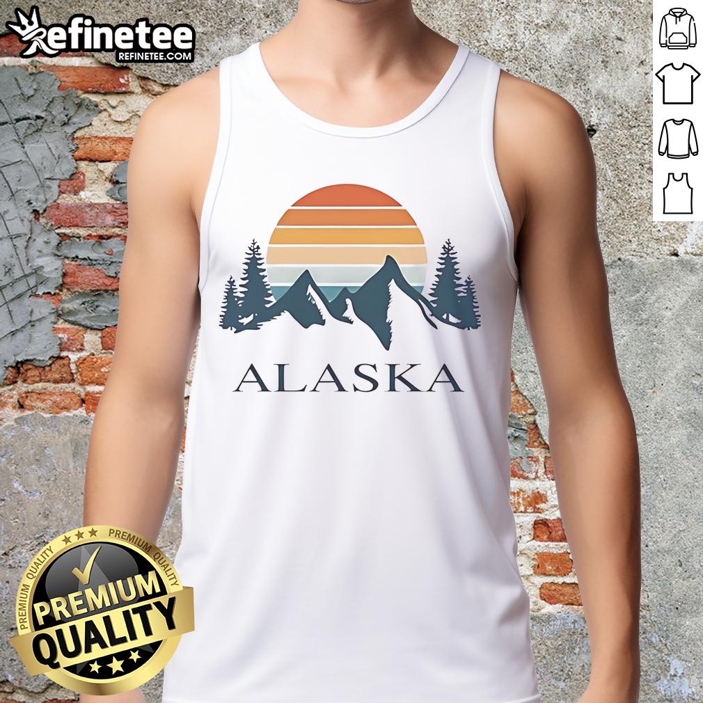 Vintage tank top featuring Alaska mountain camping design, perfect for outdoor adventure enthusiasts and travel lovers.