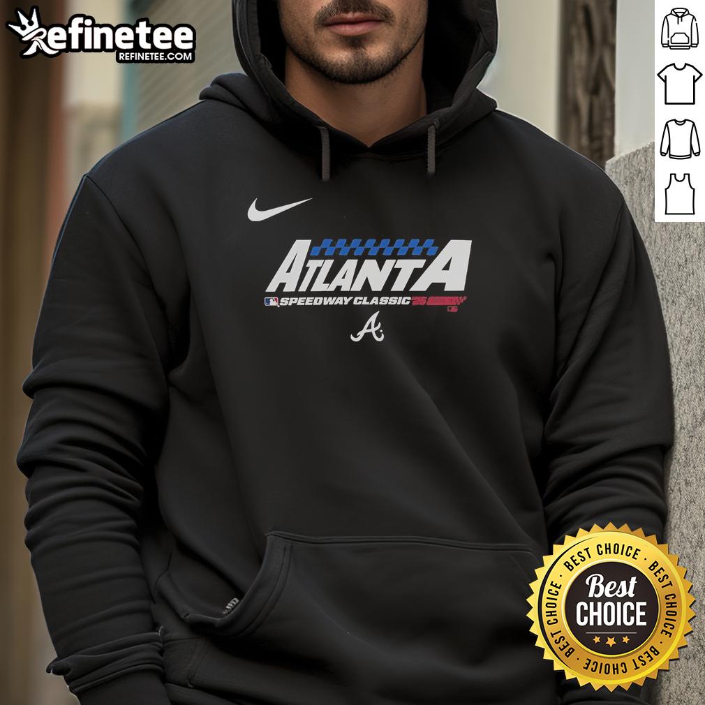 Official Atlanta Braves 2025 Speedway Classic Hoodie in navy with team logo, perfect for fans and casual wear.