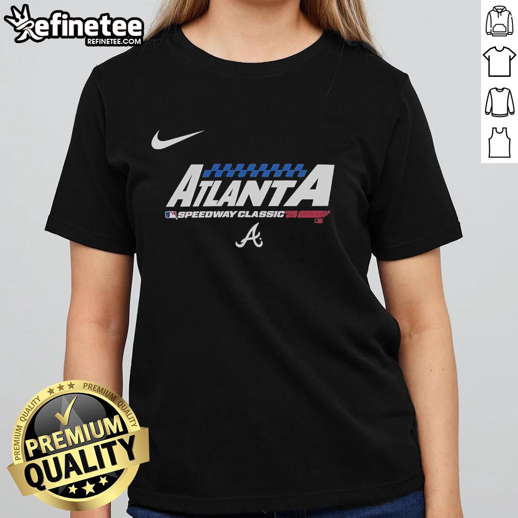 Official Atlanta Braves 2025 Speedway Classic Ladies Tee featuring stylish design and team logo, perfect for fans.