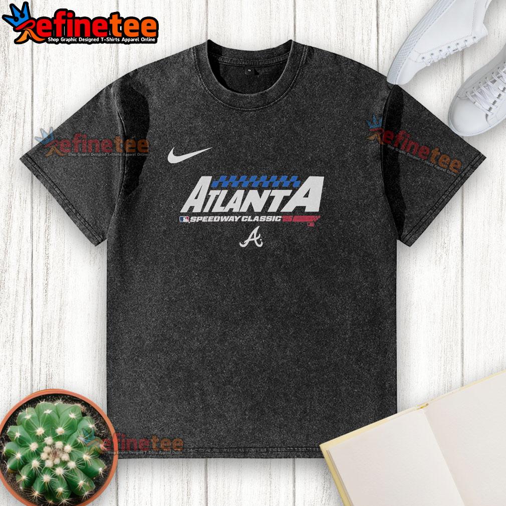 Alt Text: Official Atlanta Braves 2025 Speedway Classic washed t-shirt featuring team logo and vintage design in a comfortable fit.