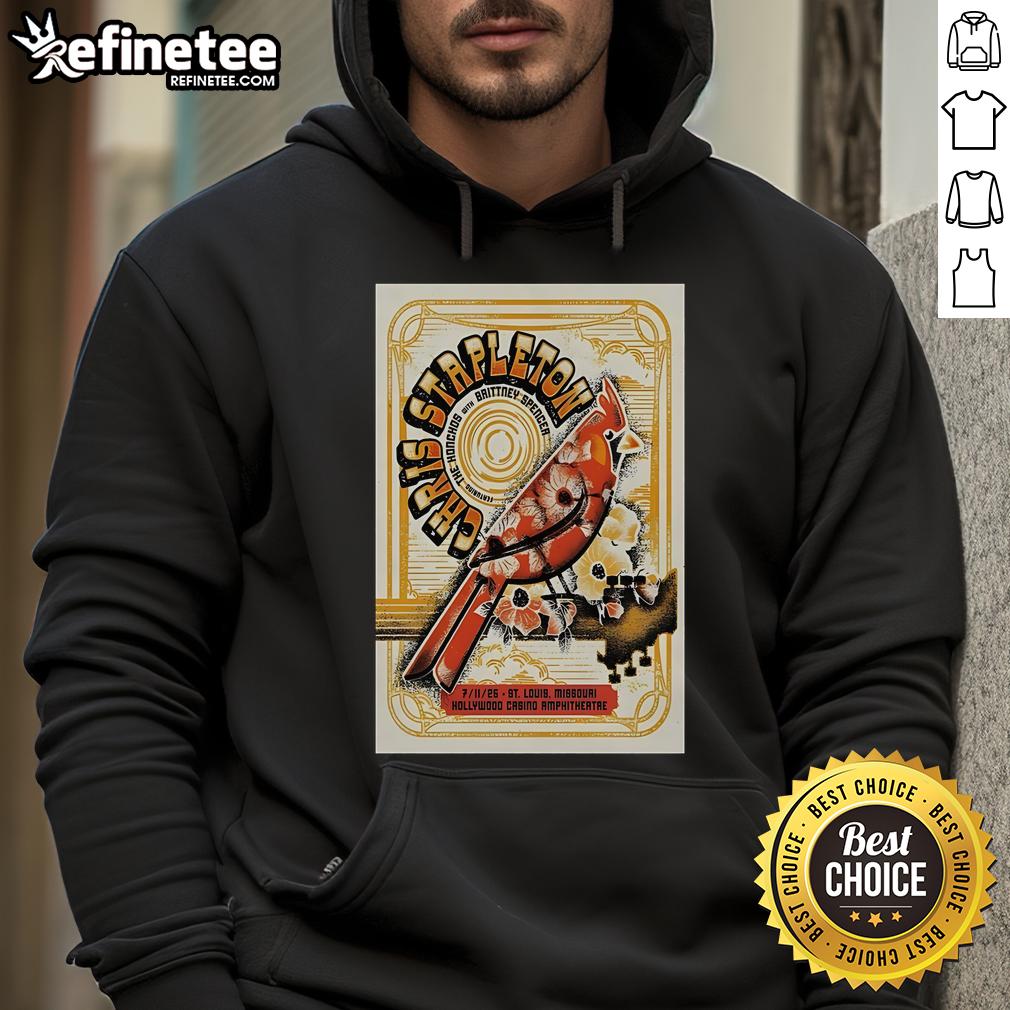 Official Chris Stapleton July 11, 2025 concert poster at Hollywood Casino Amphitheatre, St. Louis, MO, on a hoodie.