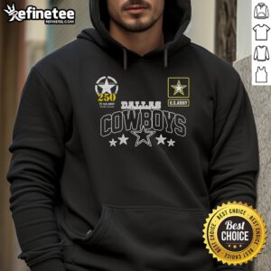 Official Dallas Cowboys US Army 250th Birthday Celebration Hoodie featuring team logo and patriotic design.