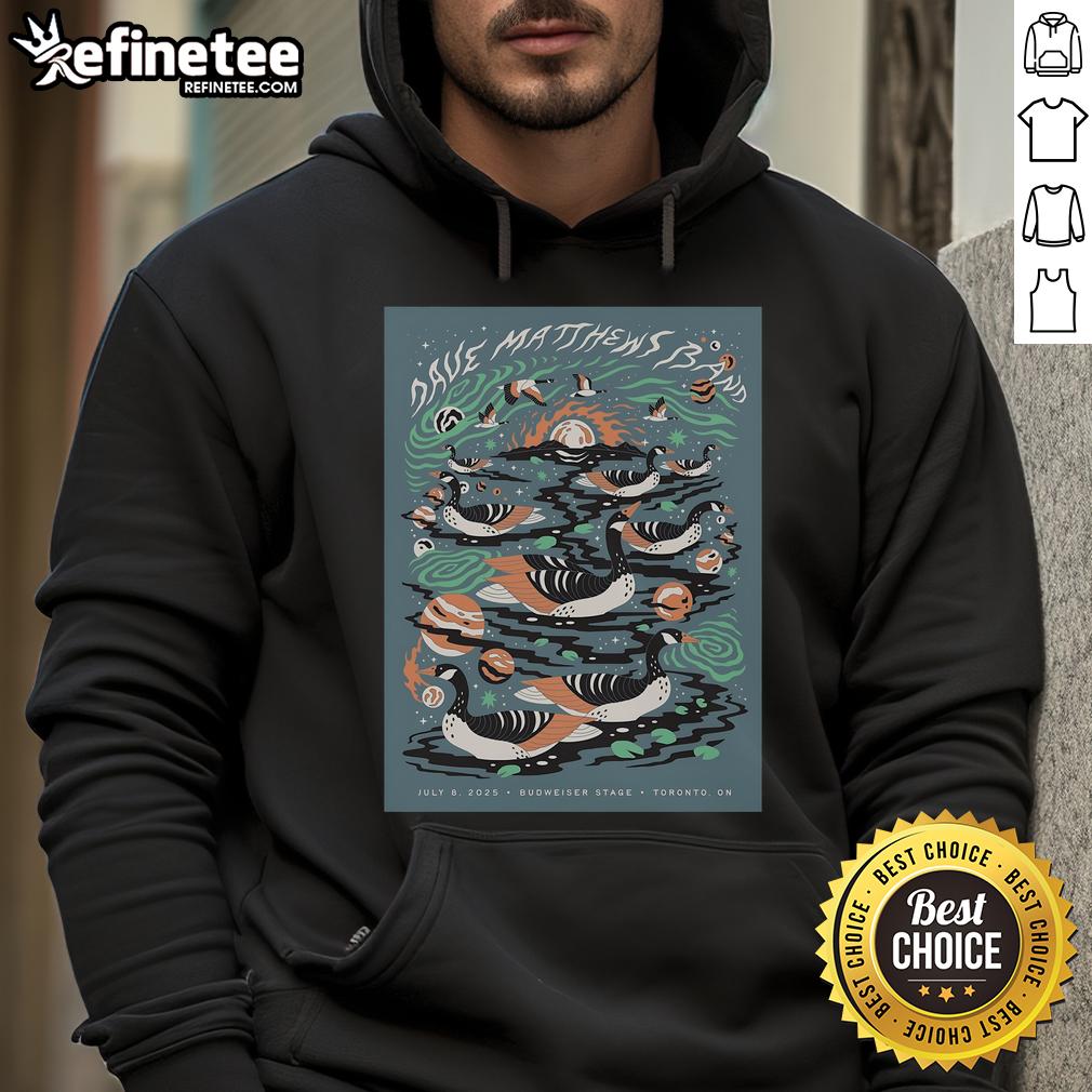 Alt Text: Official Dave Matthews Band July 8, 2025 poster hoodie at Budweiser Stage in Toronto, ON, featuring vibrant design.