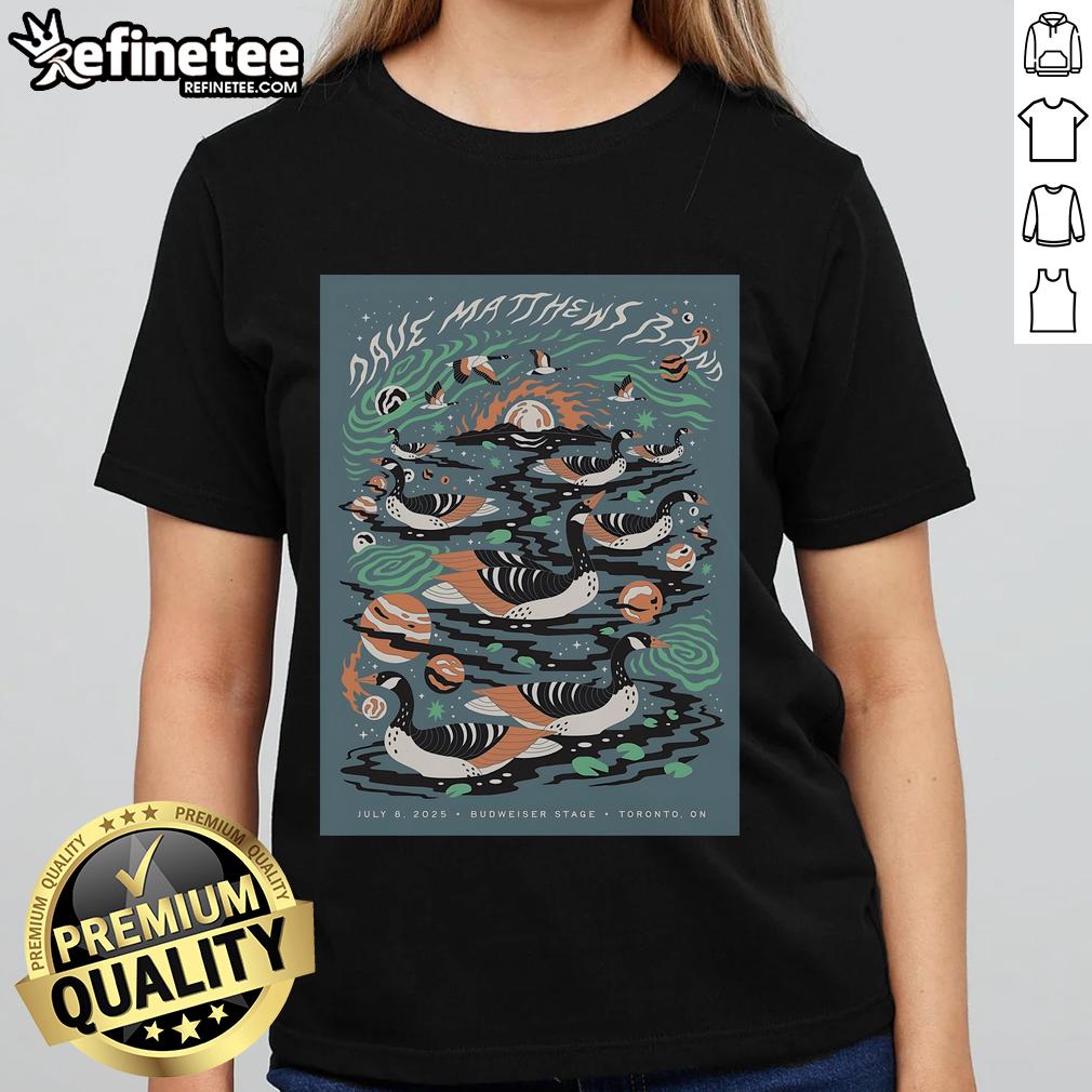 Official Dave Matthews Band July 8, 2025 poster for Budweiser Stage in Toronto, ON featuring a stylish ladies tee design.