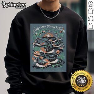 Official Dave Matthews Band July 8, 2025 poster sweatshirt from Budweiser Stage in Toronto, ON featuring vibrant graphics.