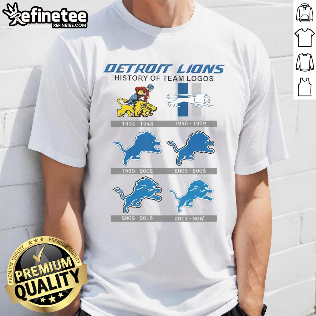 Official Detroit Lions History of Team Logos T-Shirt featuring iconic logos in a stylish design for fans.