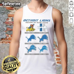 Official Detroit Lions History of Team Logos tank top showcasing iconic team logos in a stylish design.