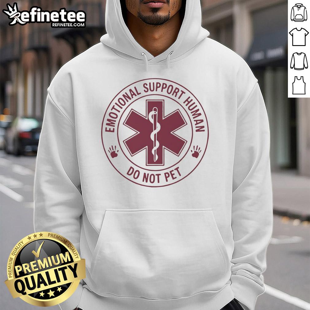 Official Emotional Support Human Do Not Pet logo hoodie in black, featuring a playful design and comfortable fit.