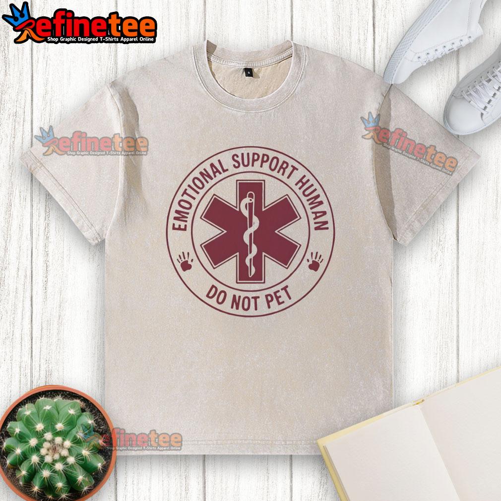 Official Emotional Support Human Do Not Pet logo on a washed t-shirt, perfect for showing support and awareness.