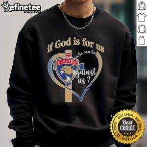 Official Florida Panthers sweatshirt with 'If God is for us, who can be against us' slogan, perfect for fans.