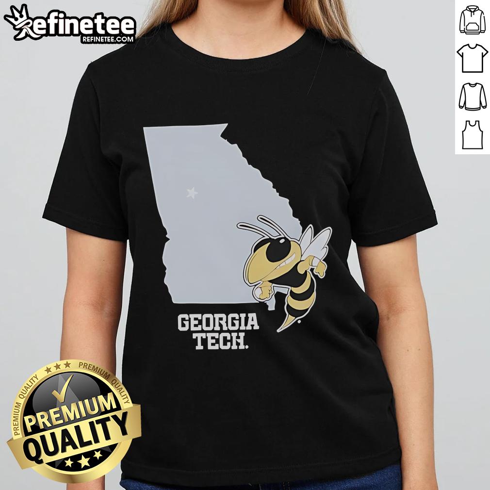 Alt Text: Official Georgia Tech Yellow Jackets Buzz graphic on a stylish ladies tee, perfect for fans and casual wear.