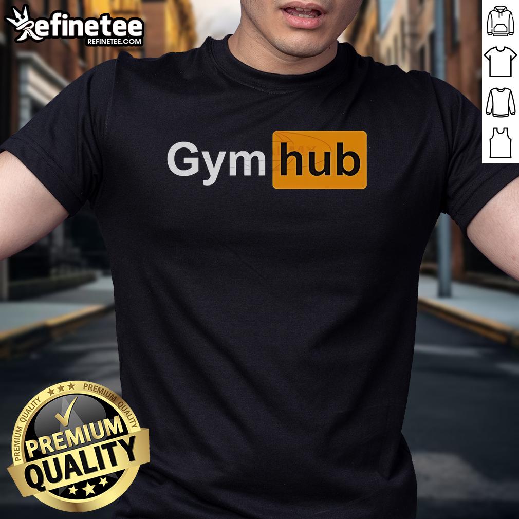 Official Gym Hub T-Shirt featuring a sleek design and breathable fabric, perfect for workouts and fitness enthusiasts.