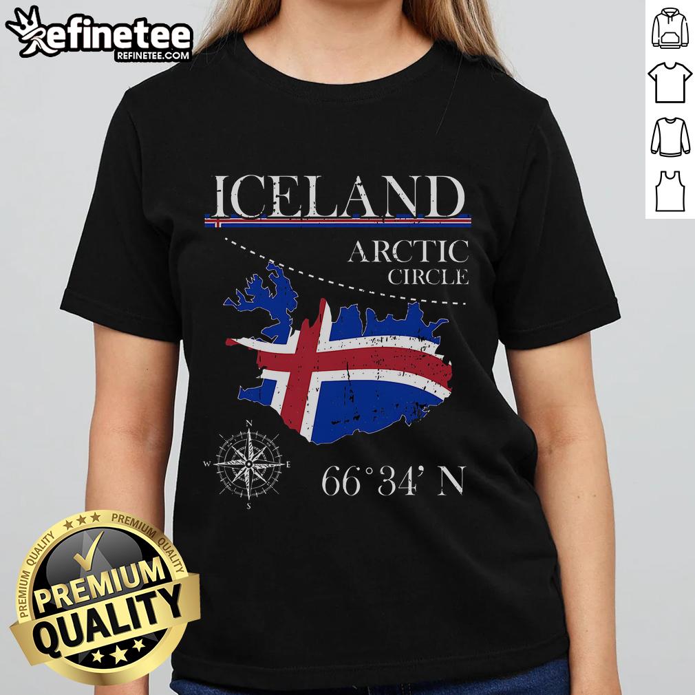 Official Iceland Arctic Circle polar North Island tee featuring the Icelandic flag for women.