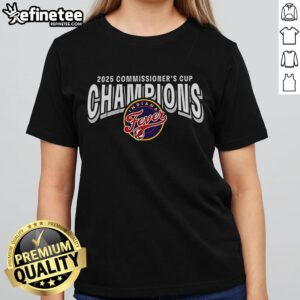 Official Indiana Fever 2025 WNBA Commissioner's Cup Champions ladies tee showcasing team pride and style.