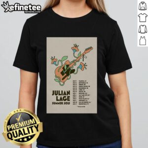 Official Julian Lage Tour EU UK Summer 2025 poster on a ladies tee, showcasing vibrant design and tour details.