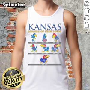 Official Kansas Jayhawks history of team logos tank top featuring iconic designs and vibrant team colors.